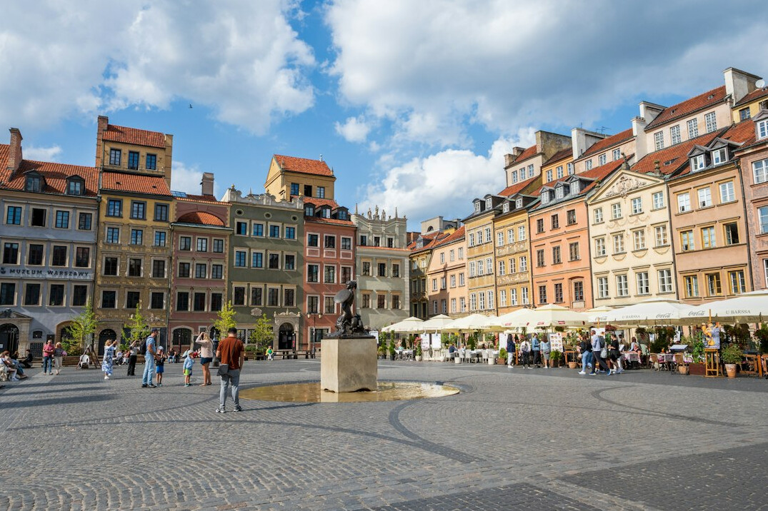 Historic old town square with Gothic architecture in Poland
