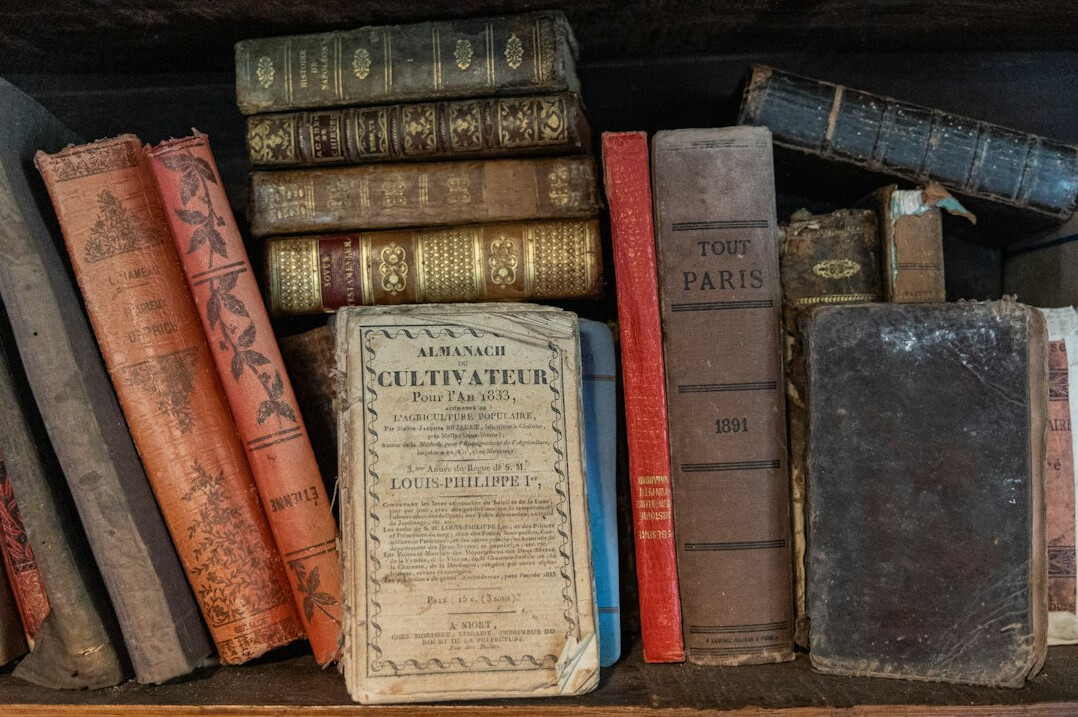 Collection of antique books with leather bindings